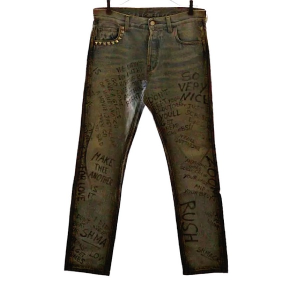 Authentic Gucci Chlorine Punk Graffiti Studded Distressed Denim - Picture 1 of 8